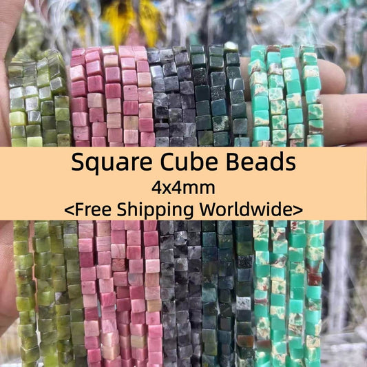 Square Cube Beads 4x4mm Quartz/Jasper/Agate/Crystal