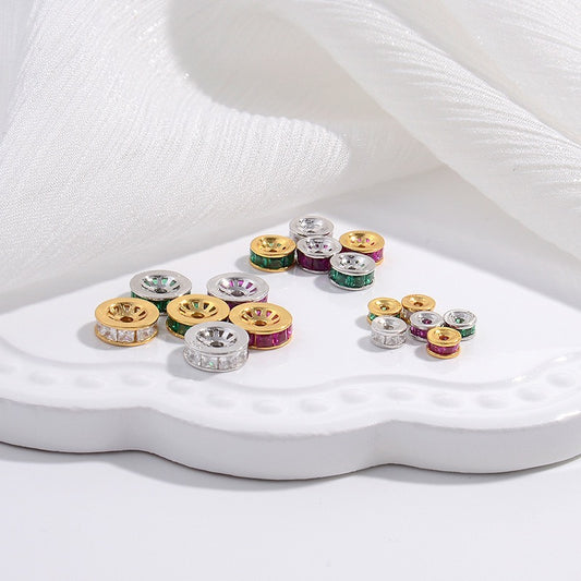 1PCS Brass Zircon Wheel Spacer Beads