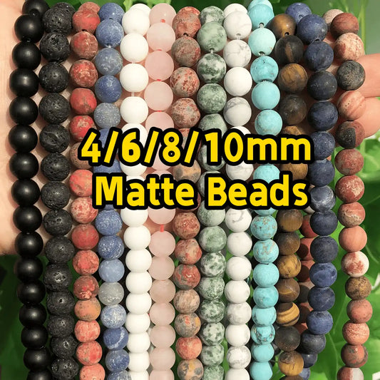 Round Matte Beads Crystal/Quartz/Jasper/Agate 4mm 6mm 8mm 10mm