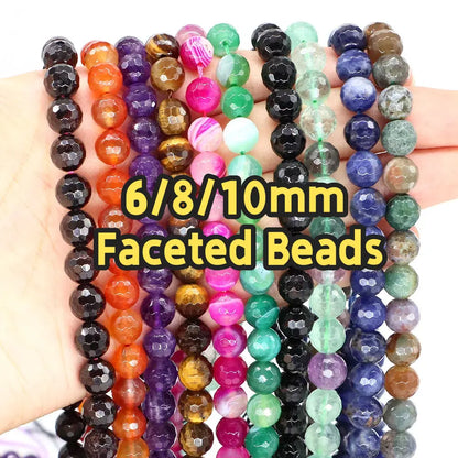 Round Faceted Beads Crystal/Quartz/Jasper/Agate 6mm 8mm 10mm
