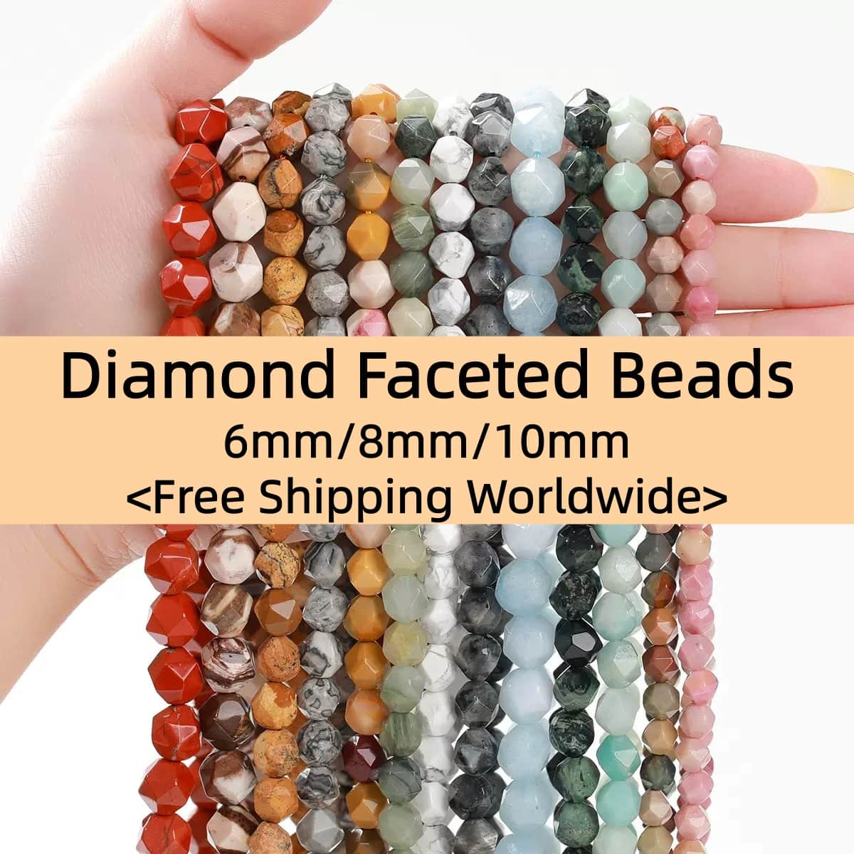 Diamond Faceted Beads 6mm/8mm/10mm Quartz/Jasper/Agate/Crystal