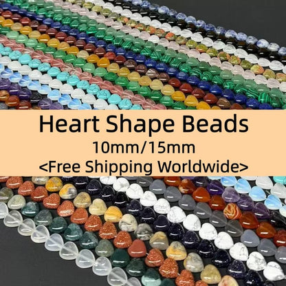Smooth Heart Shape Beads 10mm/15mm Quartz/Jasper/Agate/Crystal
