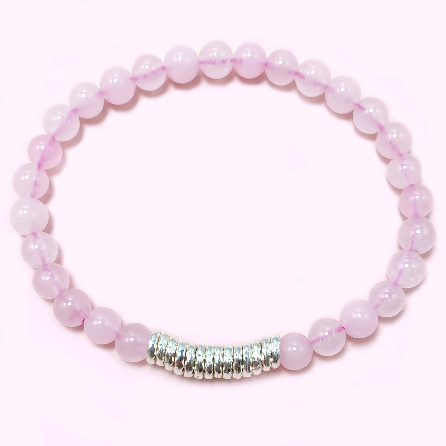 Sterling Silver Pink Rose Quartz Crystal Bracelet for Love and Relationship