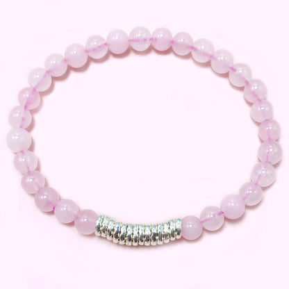Sterling Silver Pink Rose Quartz Crystal Bracelet for Love and Relationship