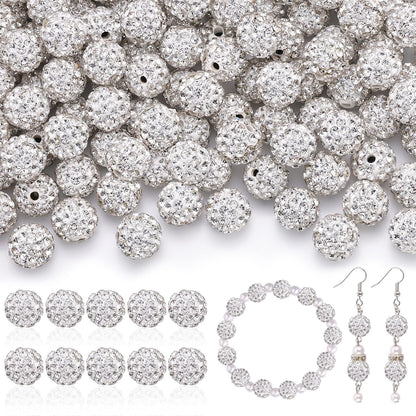 100pcs 10mm Rhinestone Beads Shiny Round Disco Ball Beads Bulk, Sparkle Crystal Clay