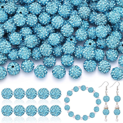 100pcs 10mm Rhinestone Beads Shiny Round Disco Ball Beads Bulk, Sparkle Crystal Clay