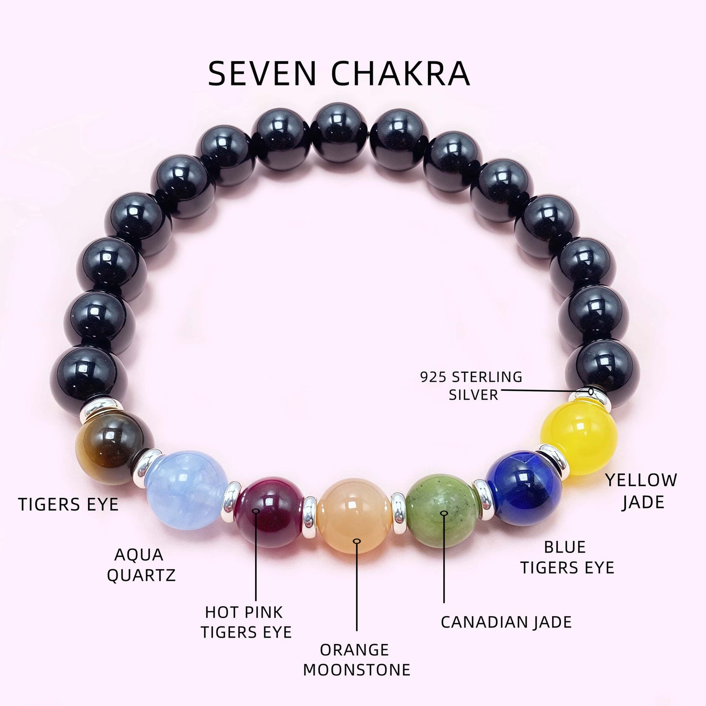 Natural Onyx Seven Chakra Crystal Bracelet