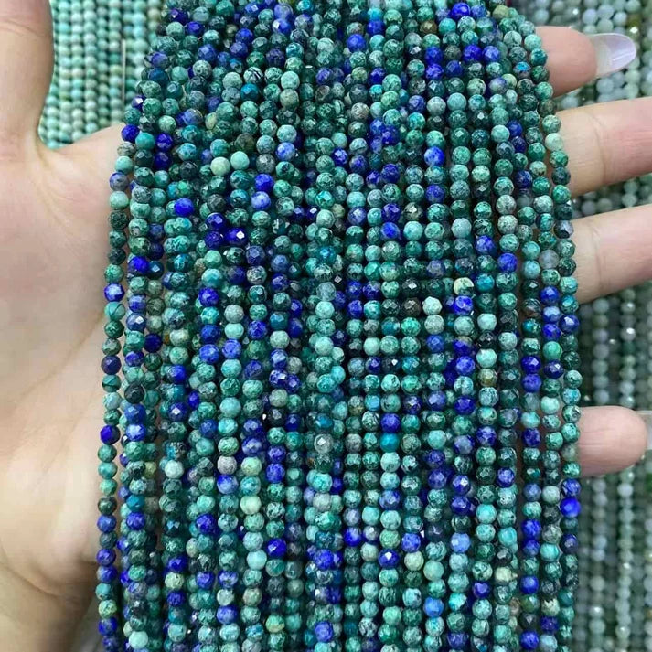 Azurite Malachite Tiny Faceted Round Beads 2mm 3mm 4mm