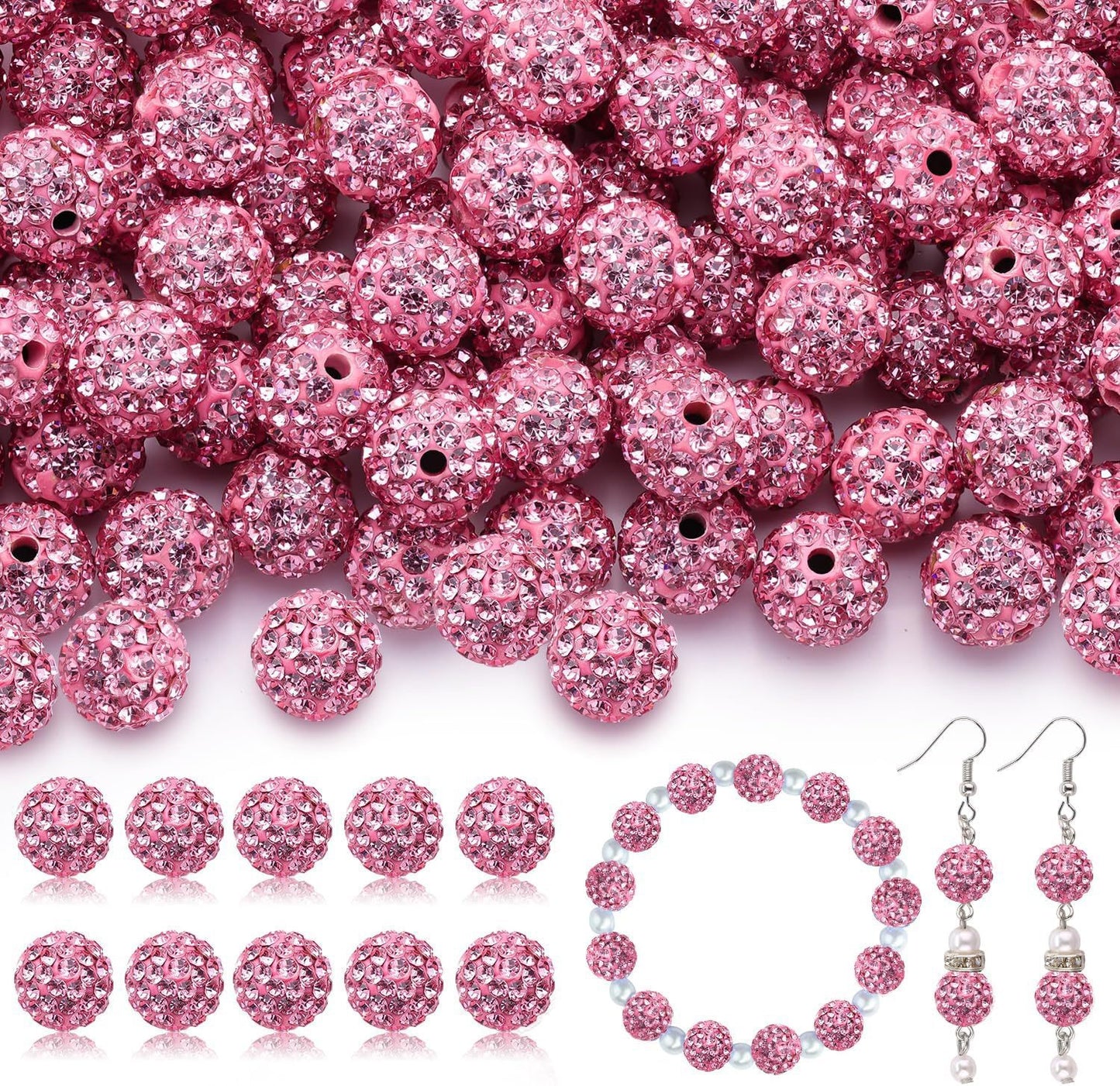 100pcs 10mm Rhinestone Beads Shiny Round Disco Ball Beads Bulk, Sparkle Crystal Clay