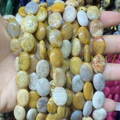 Smooth Flat Oval Beads 10x14mm Quartz/Jasper/Agate/Crystal