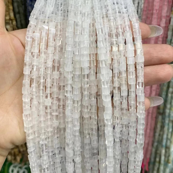 Cube Shape Clear Quartz Beads