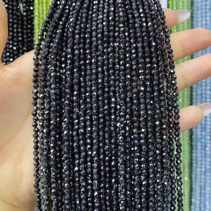Black Spinel Tiny Faceted Round Beads 2mm 3mm 4mm
