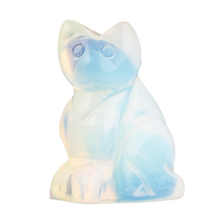 Cat Statue Hand Carved Animal Figurine