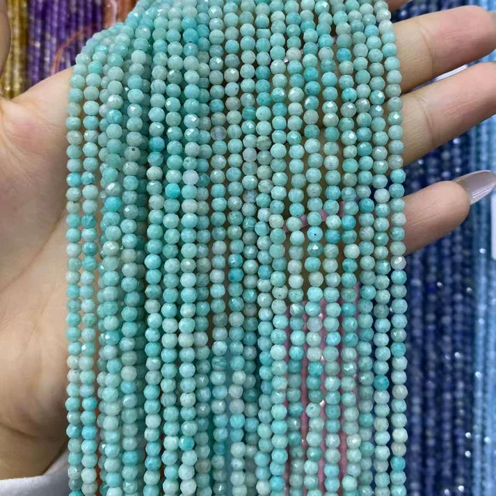Blue Amazonite Tiny Faceted Round Beads 2mm 3mm 4mm