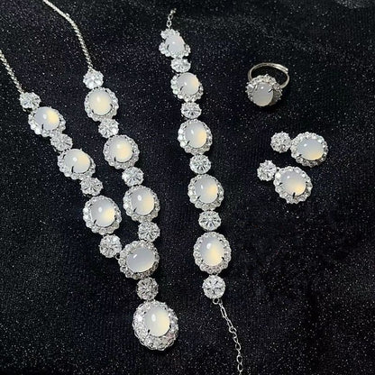 Stunning Jade Diamond Jewelry Set with Necklace, Earrings, Ring and Luxury Gift Box