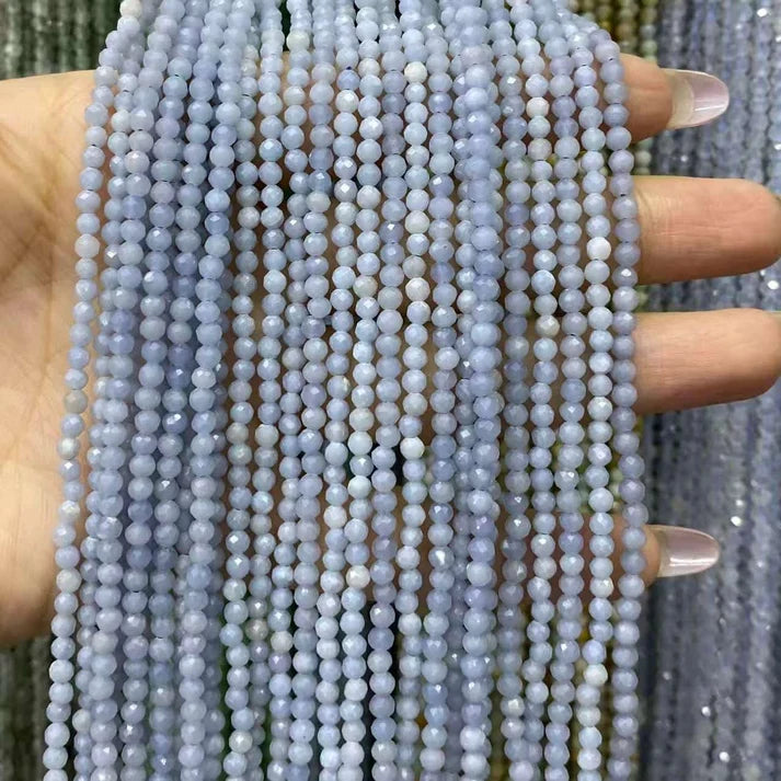 Blue Angelite Tiny Faceted Round Beads 2mm 3mm 4mm