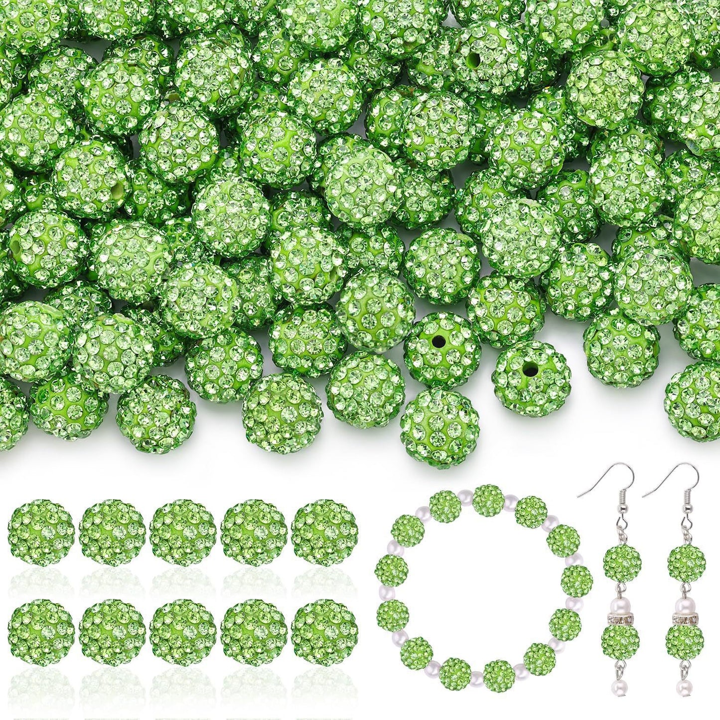 100pcs 10mm Rhinestone Beads Shiny Round Disco Ball Beads Bulk, Sparkle Crystal Clay