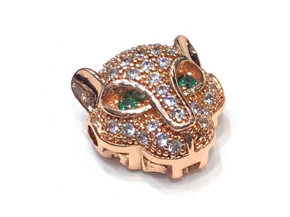 1PCS Leopard Head Beads Brass Cubic Zirconia