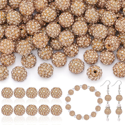 100pcs 10mm Rhinestone Beads Shiny Round Disco Ball Beads Bulk, Sparkle Crystal Clay