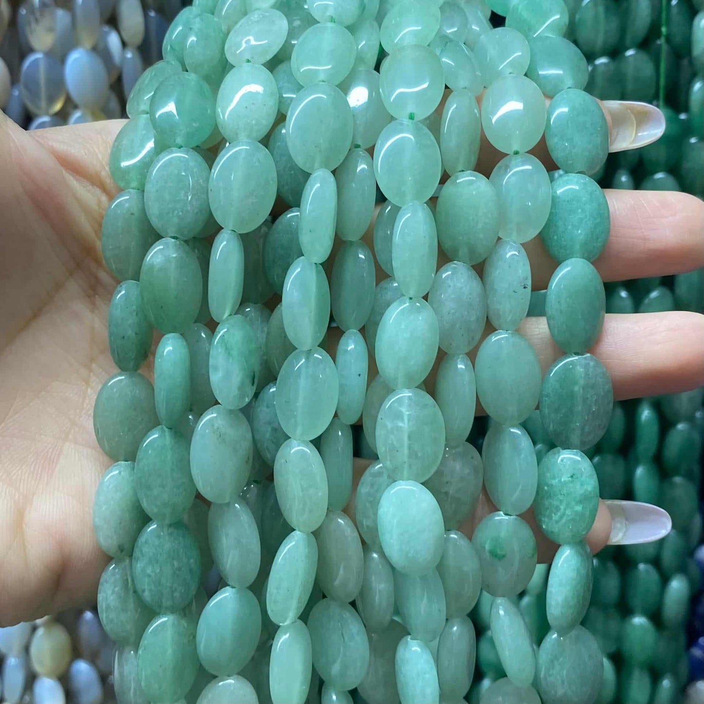 Smooth Flat Oval Beads 10x14mm Quartz/Jasper/Agate/Crystal