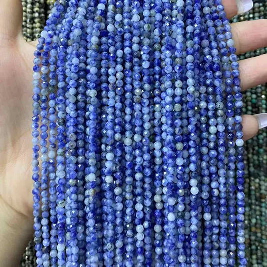 Blue Dalmatian Jasper Tiny Faceted Round Beads 2mm 3mm 4mm