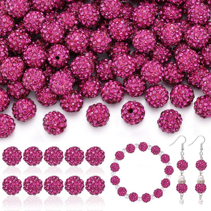 100pcs 10mm Rhinestone Beads Shiny Round Disco Ball Beads Bulk, Sparkle Crystal Clay