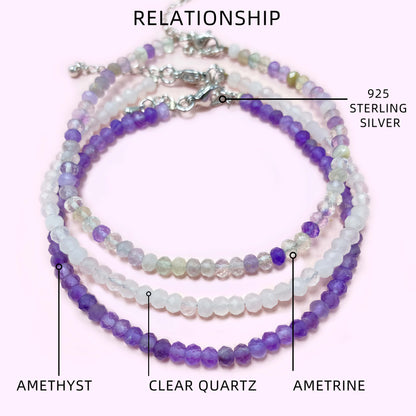 Faceted Triple Amethyst Crystal Bracelet for Love and Relationship