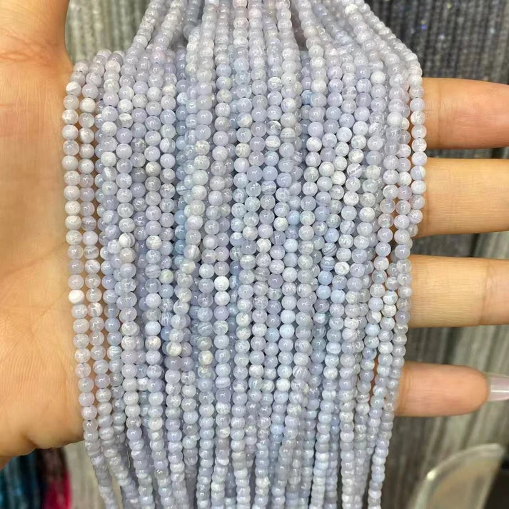 Blue Lace Agate Tiny Smooth Round Beads 2mm 3mm 4mm