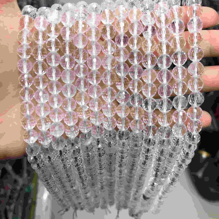 Faceted Round Clear Quartz Beads