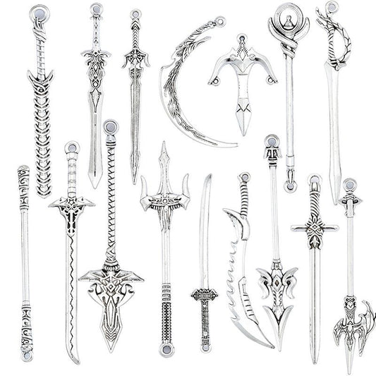 5PCS Antique Silver Color Fantasy Weapon Charm For Jewelry Making Findings