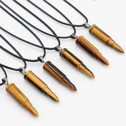 Healing Crystal Tigers Eye Bullet Pendant Neckalce for Gift
