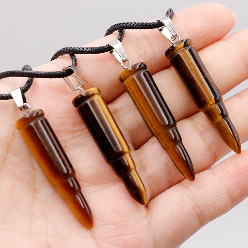 Healing Crystal Tigers Eye Bullet Pendant Neckalce for Gift