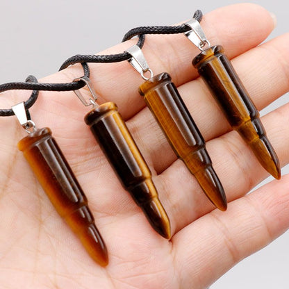 Healing Crystal Tigers Eye Bullet Pendant Neckalce for Gift