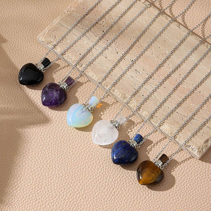 Healing Crystal Heart Shape Perfume Pendant Necklace