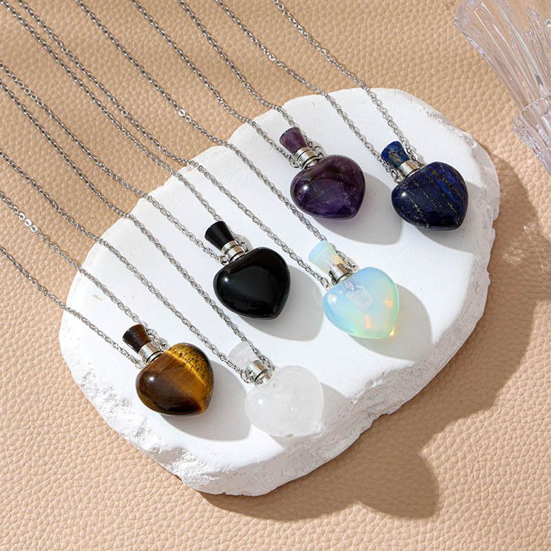 Healing Crystal Heart Shape Perfume Pendant Necklace