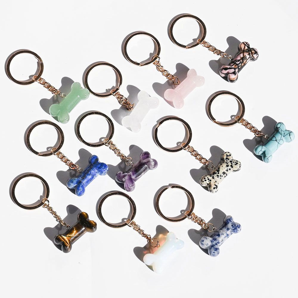 Healing Crystal Dog Bone Keychains Set
