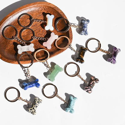 Healing Crystal Dog Bone Keychains Set