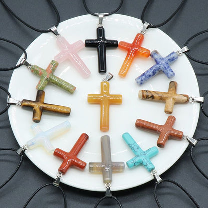 Healing Crystal Cross Shape Pendant Necklace