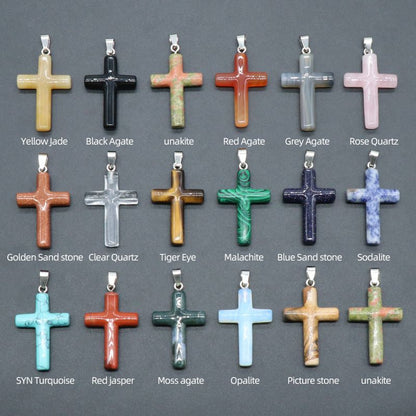 Healing Crystal Cross Shape Pendant Necklace
