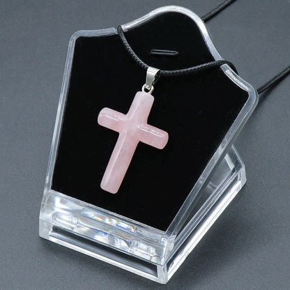 Healing Crystal Cross Shape Pendant Necklace