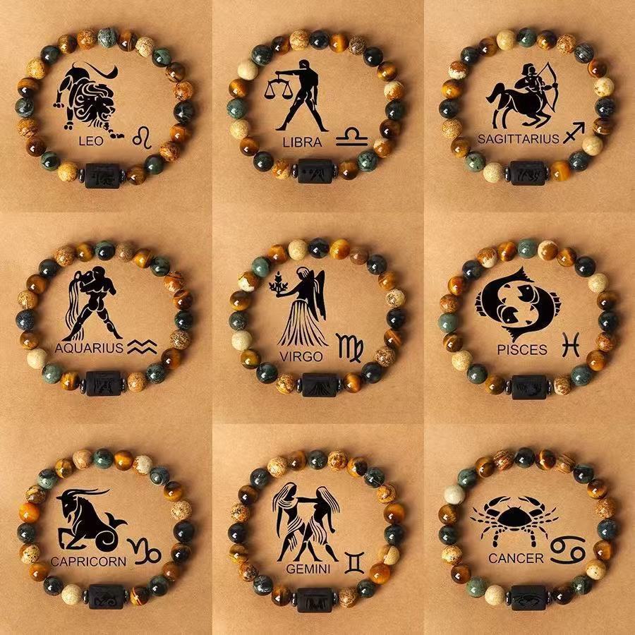 Zodiac Signs Round Stone Elastic Bracelets for Everyday Wear