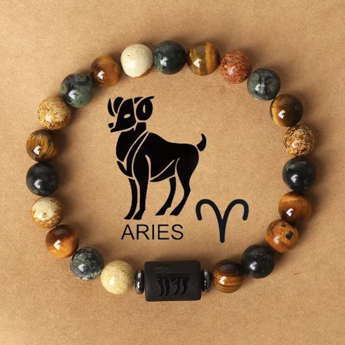 Zodiac Signs Round Stone Elastic Bracelets for Everyday Wear