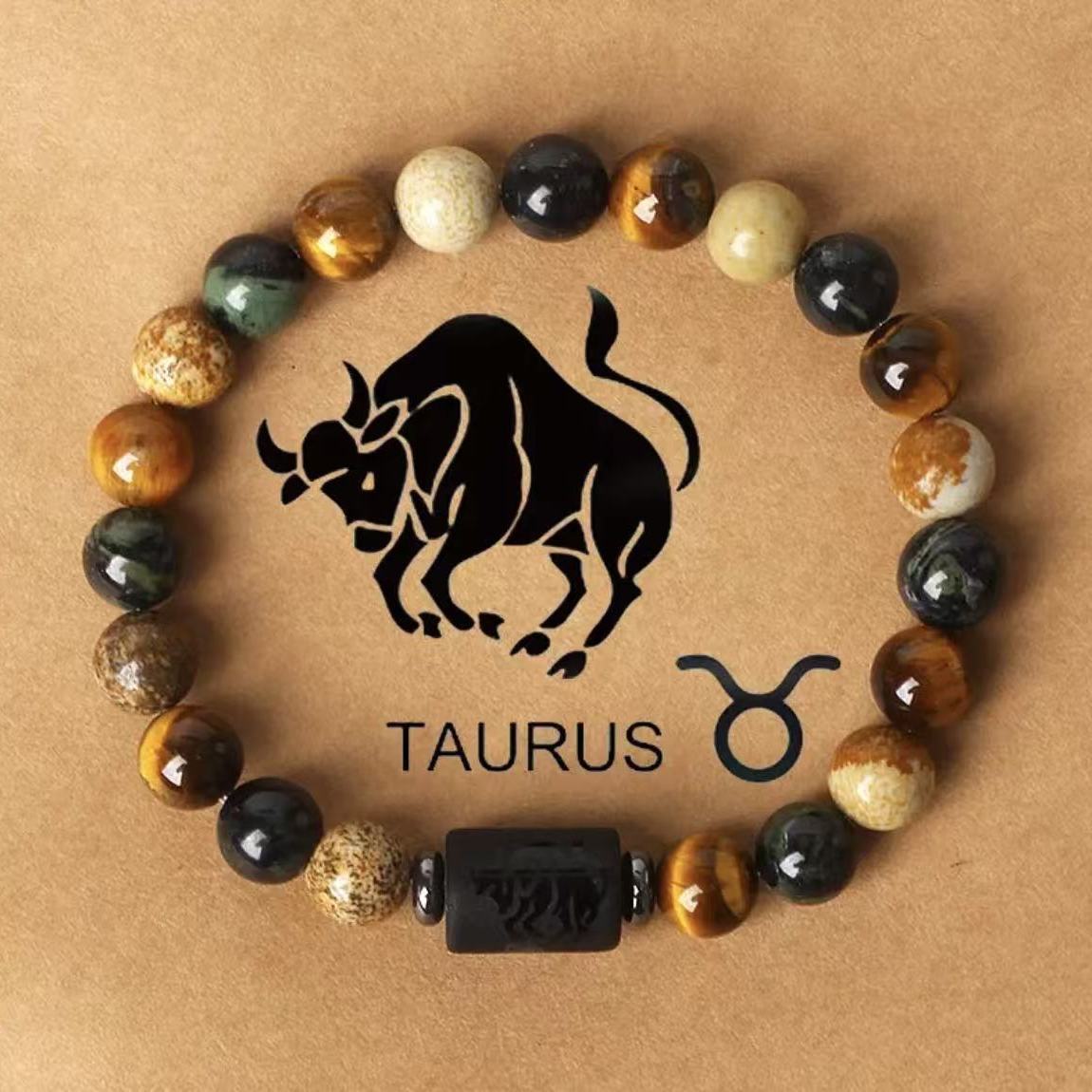 Zodiac Signs Round Stone Elastic Bracelets for Everyday Wear
