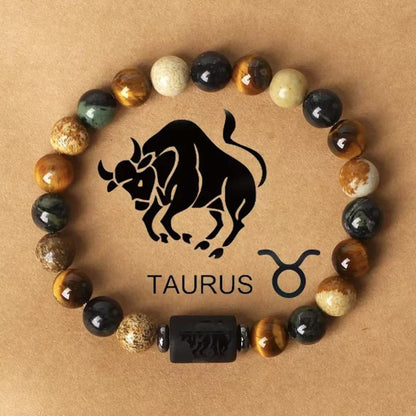 Zodiac Signs Round Stone Elastic Bracelets for Everyday Wear