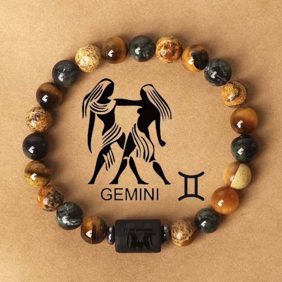 Zodiac Signs Round Stone Elastic Bracelets for Everyday Wear