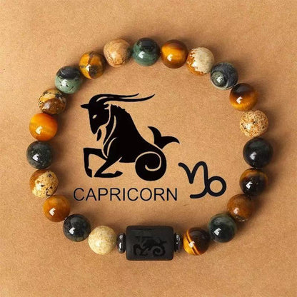Zodiac Signs Round Stone Elastic Bracelets for Everyday Wear