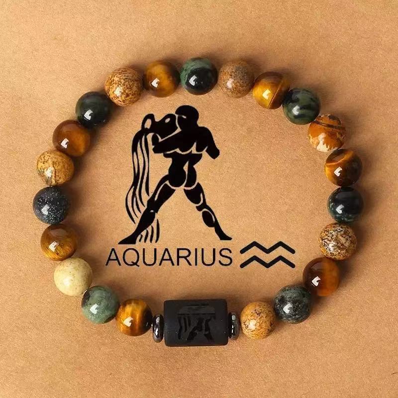 Zodiac Signs Round Stone Elastic Bracelets for Everyday Wear