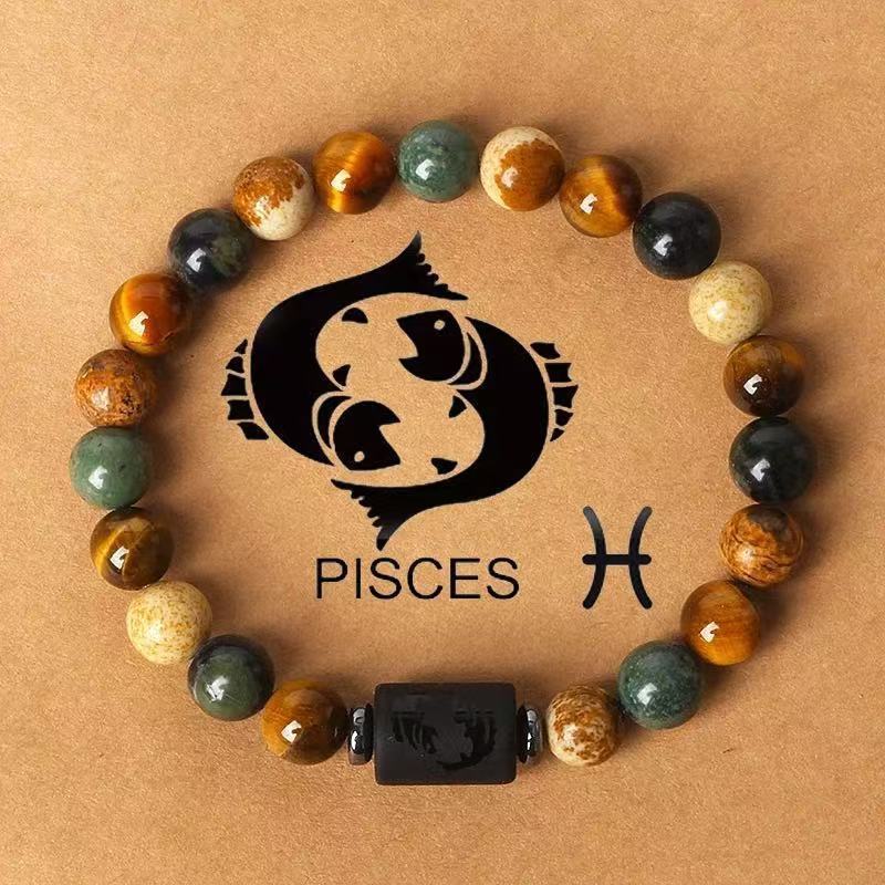 Zodiac Signs Round Stone Elastic Bracelets for Everyday Wear