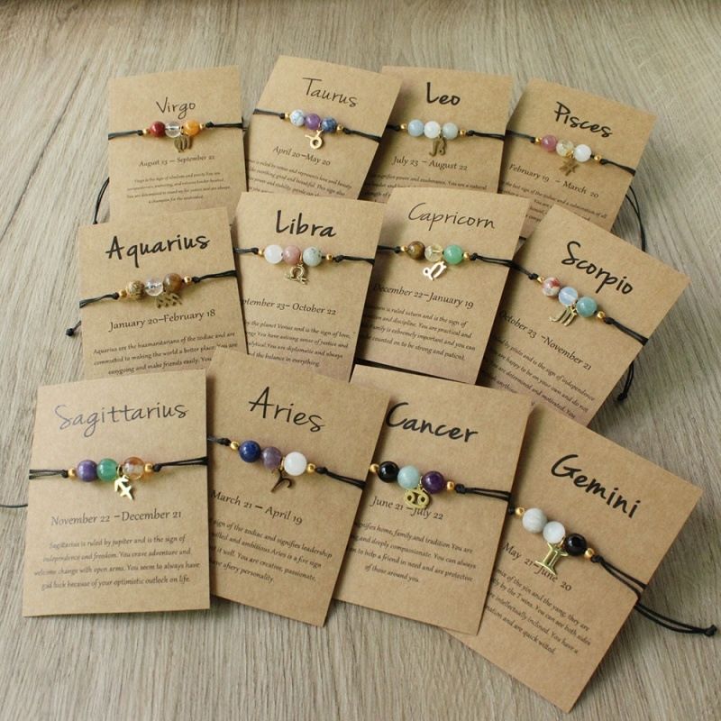 Zodiac Signs Round Stone Bracelets for Everyday Wear