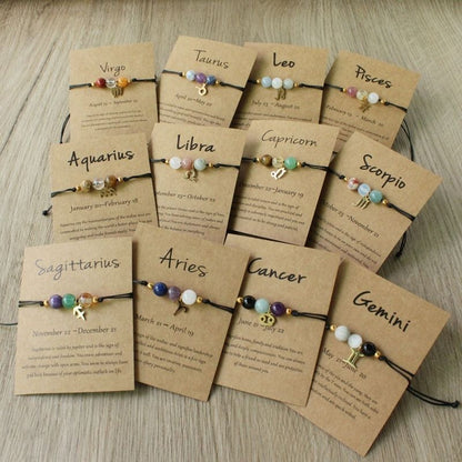 Zodiac Signs Round Stone Bracelets for Everyday Wear